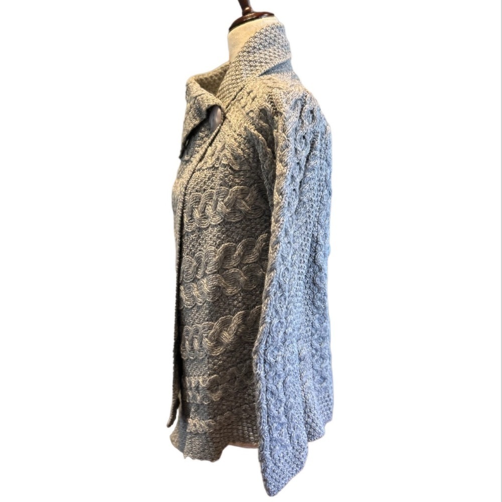 Aran Mor Merino Wool Cable Knit One Button Cardigan Sweater - Picture 5 of 8